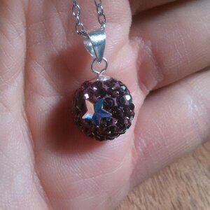 Purple Austrian Crystal Sterling Silver Star Pendant Stainless Steel Necklace